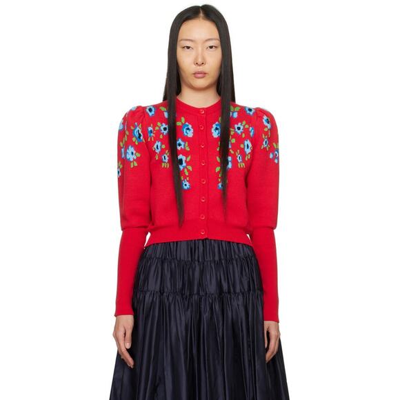 Molly Goddard Sonia Jacquard-Knit Cotton Cardigan in Red - Picture 1 of 15